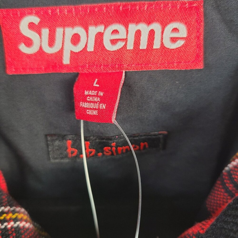 NWT Supreme x B.B. Simon Quilted Red Plaid Work Jacket w/ Studded Collar Sz L - Picture 2 of 16